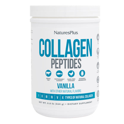 NaturesPlus Collagen Peptides Vanilla – 0.8 lb Powder | Hair, Skin, Nails, Joints & Immune Support