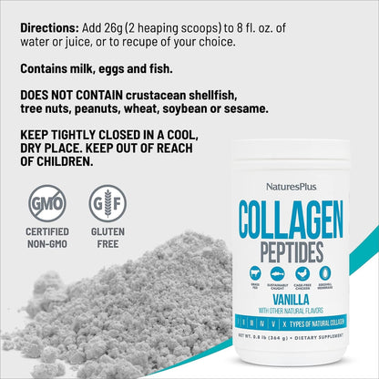 NaturesPlus Collagen Peptides Vanilla – 2 Pack (364 g) | Hair, Skin, Nails & Joints | Non-GMO, Gluten Free