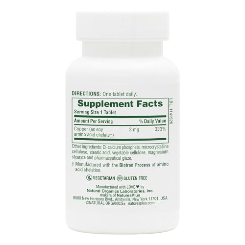 NaturesPlus Copper 3 mg - 90 Tablets | Supports Wellness, Gluten Free