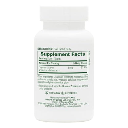 NaturesPlus Copper 3 mg - 90 Tablets | Supports Wellness, Gluten Free