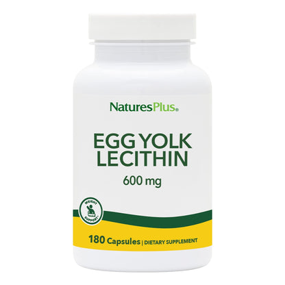 NaturesPlus Egg Yolk Lecithin - 600 mg, 180 Capsules - Soy Free, Gluten Free - 90 Servings