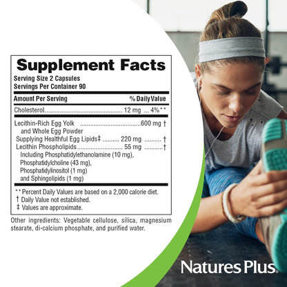 NaturesPlus Egg Yolk Lecithin - 600 mg, 180 Capsules - Soy Free, Gluten Free - 90 Servings