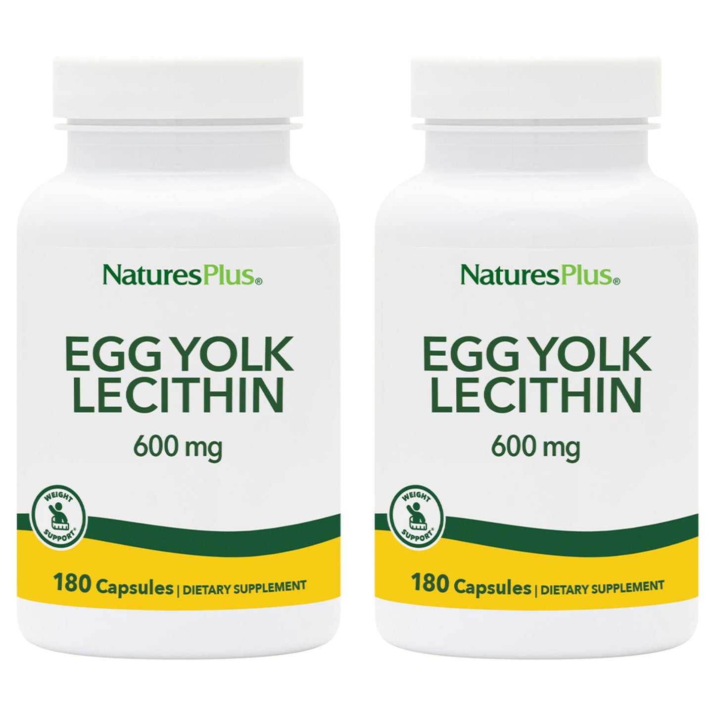 NaturesPlus Egg Yolk Lecithin 600 mg – 180 Capsules Pack of 2 – Soy Free & Gluten Free