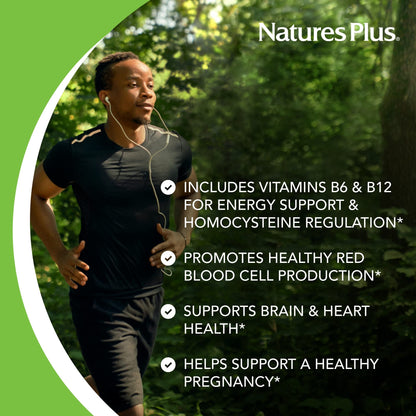 NaturesPlus Folic Acid Hearts (Methylfolate) - 400 mcg, 90 Vegetarian Tablets | B6 & B12 (Methylcobalamin) | Gluten-Free | 90 Servings