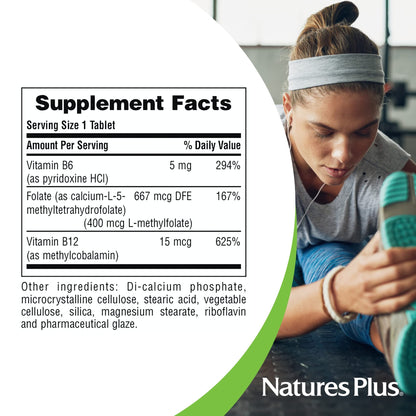 NaturesPlus Folic Acid Hearts (Methylfolate) - 400 mcg, 90 Veg Tablets + B6 & B12 - Gluten Free - Pack of 2
