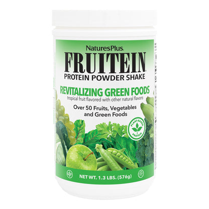 NaturesPlus FRUITEIN Revitalizing Green Foods Shake – Plant-Based Protein, 16 Servings
