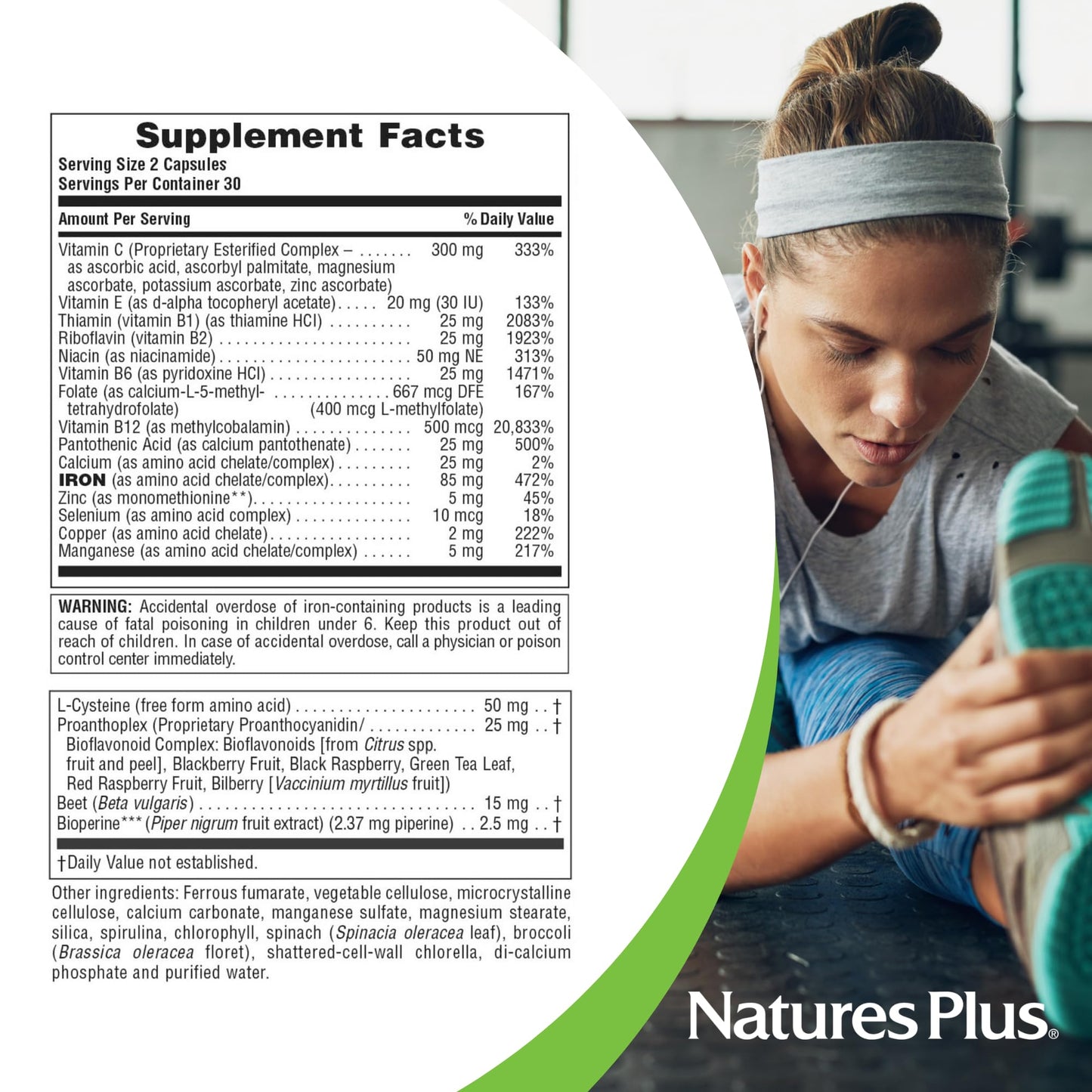 NaturesPlus Hema-Plex Iron - 85 mg Chelated Iron + Vitamin C | Vegan & Gluten Free