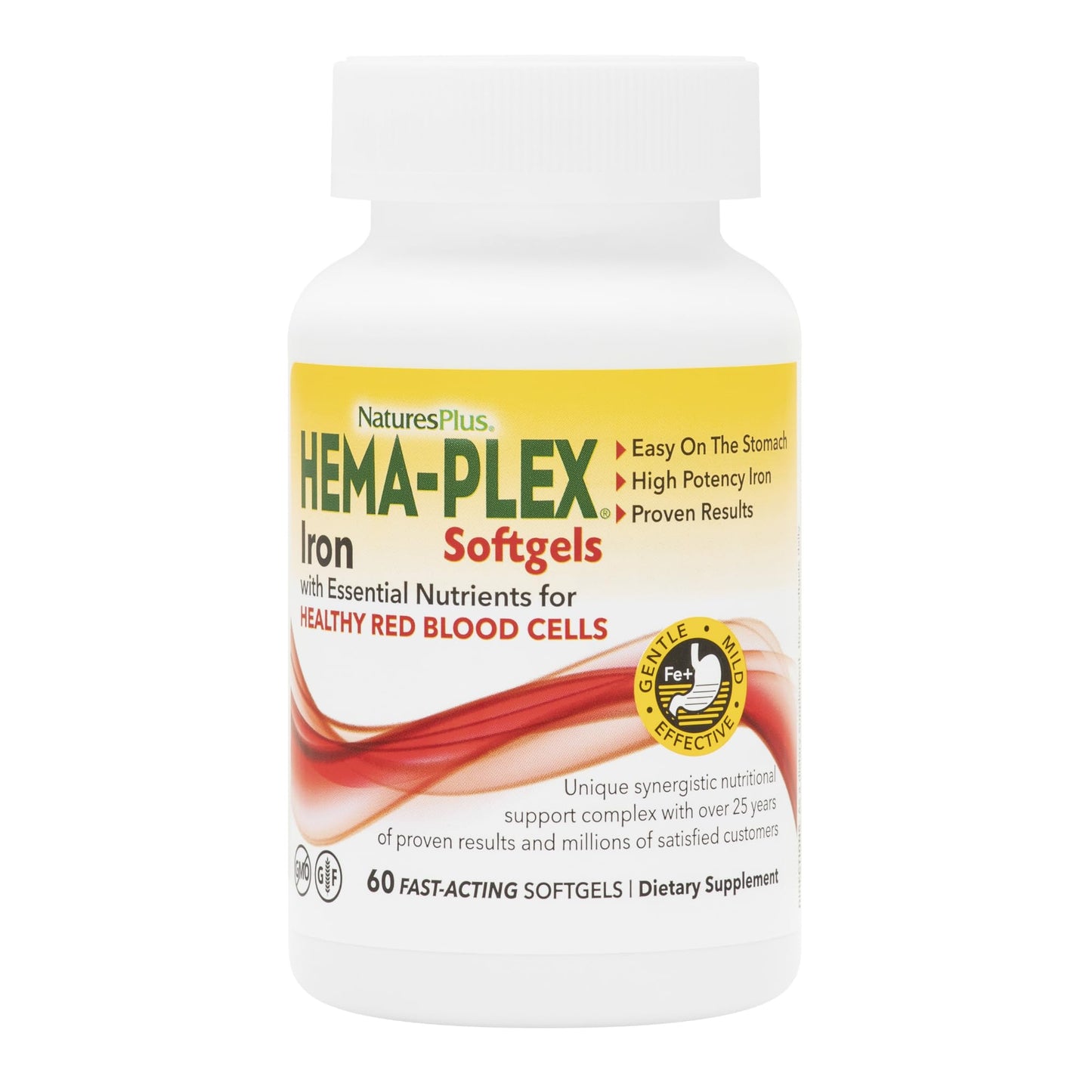 NaturesPlus Hema-Plex Iron - 85 mg Iron, 60 Softgels | Vegan & Gluten Free
