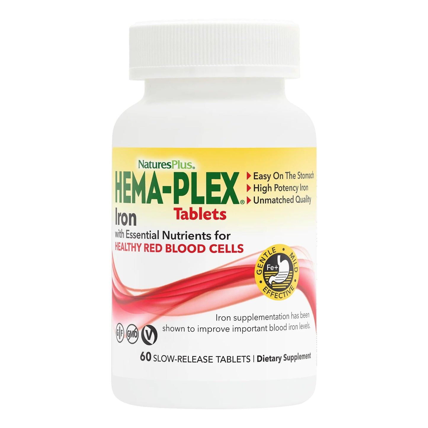 NaturesPlus Hema-Plex Iron - 85 mg Elemental Iron + Vitamin C & Bioflavonoids | 60 Tablets | Vegan, Gluten Free | 30 Servings