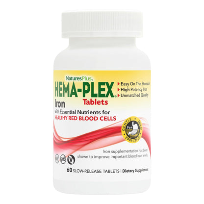 NaturesPlus Hema-Plex Iron - 85 mg Elemental Iron + Vitamin C & Bioflavonoids | 60 Tablets | Vegan, Gluten Free | 30 Servings