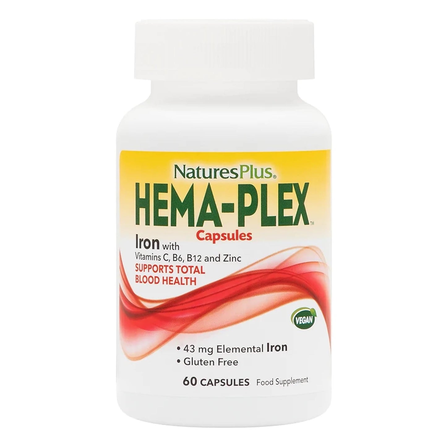 NaturesPlus Hema-Plex Iron – 85 mg Chelated Iron, 60 Capsules | Vegan, Gluten Free