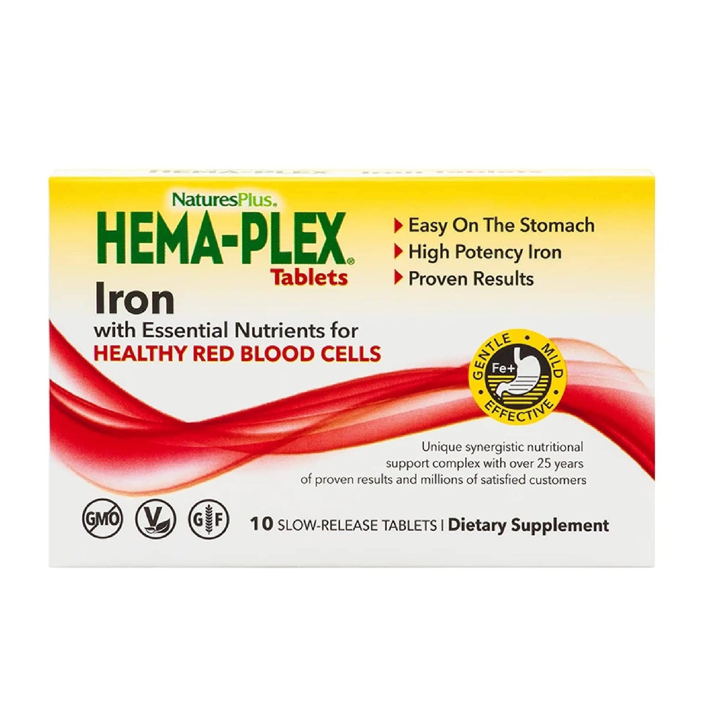 NaturesPlus Hema-Plex Iron - 85 mg Chelated Iron | Slow-Release Tablets (10 Servings) | Vegan, Gluten Free
