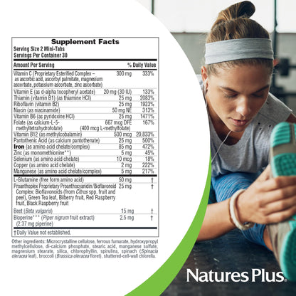 NaturesPlus Hema-Plex Iron | 60 Slow-Release Mini-Tabs (2 Pack) 85 mg Chelated Iron | Vegan & Gluten Free