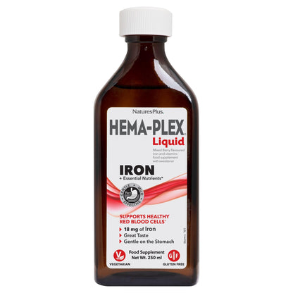 NaturesPlus Hema-Plex Liquid Iron - Mixed Berry, 8.5 oz | 25 Servings | Vegan, Gluten Free