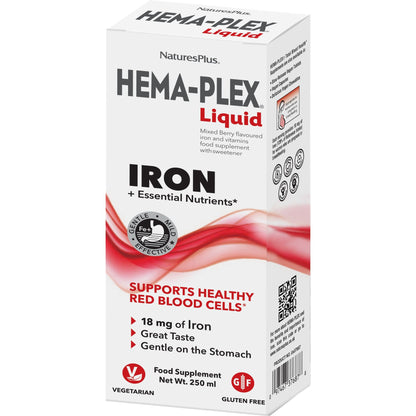 NaturesPlus Hema-Plex Liquid Iron - Mixed Berry, 8.5 oz | 25 Servings | Vegan, Gluten Free