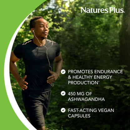 NaturesPlus Herbal Actives Ashwagandha 450 mg – 60 Vegetarian Capsules | Prescription Quality, Gluten Free