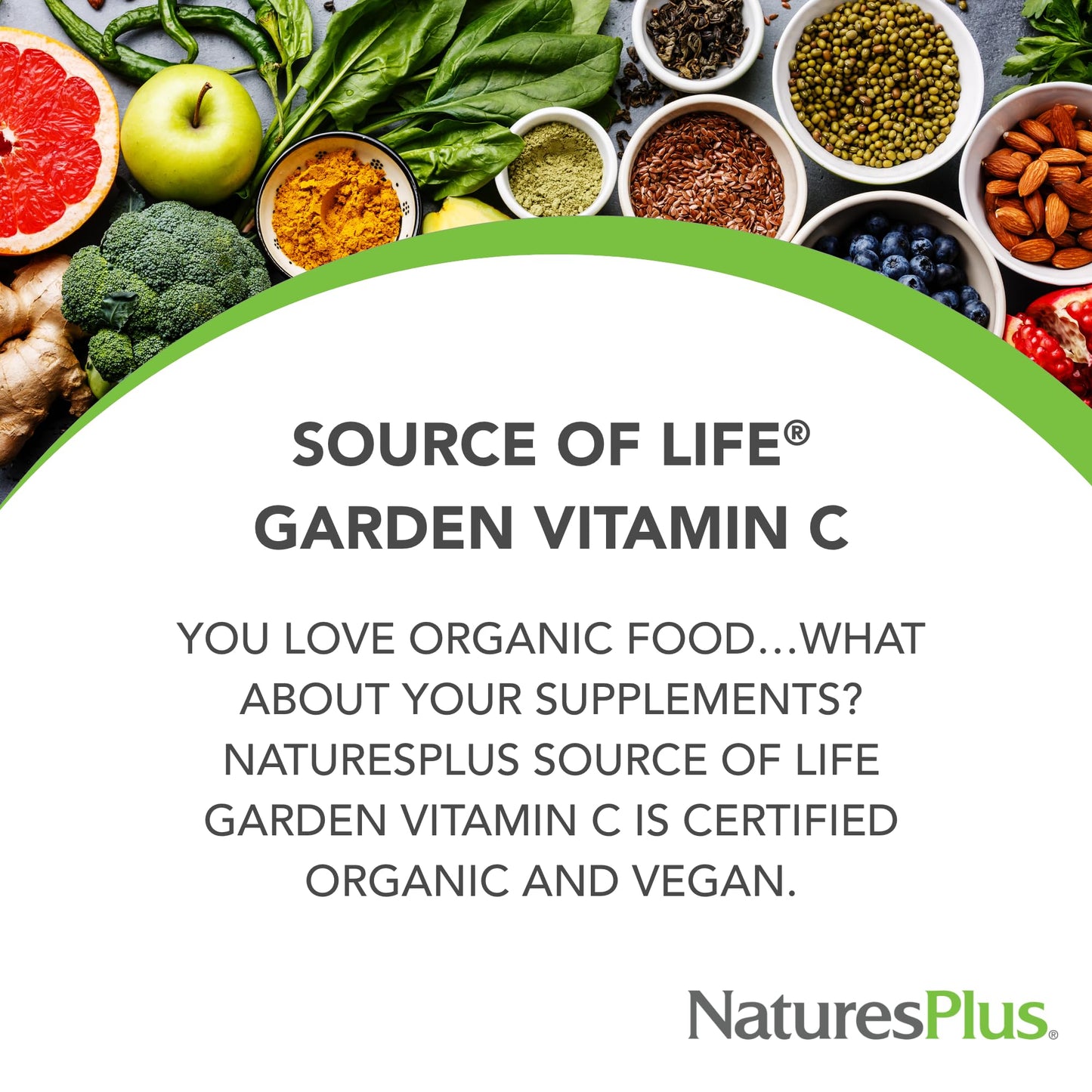 NaturesPlus Source of Life Garden Organic Vitamin C 500 mg - 60 Vegan Capsules