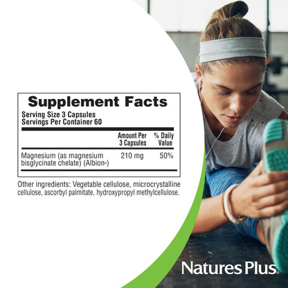 NaturesPlus KalmAssure Magnesium Bisglycinate – 180 Capsules (60 Servings) – Supports Nerve & Muscle Relaxation