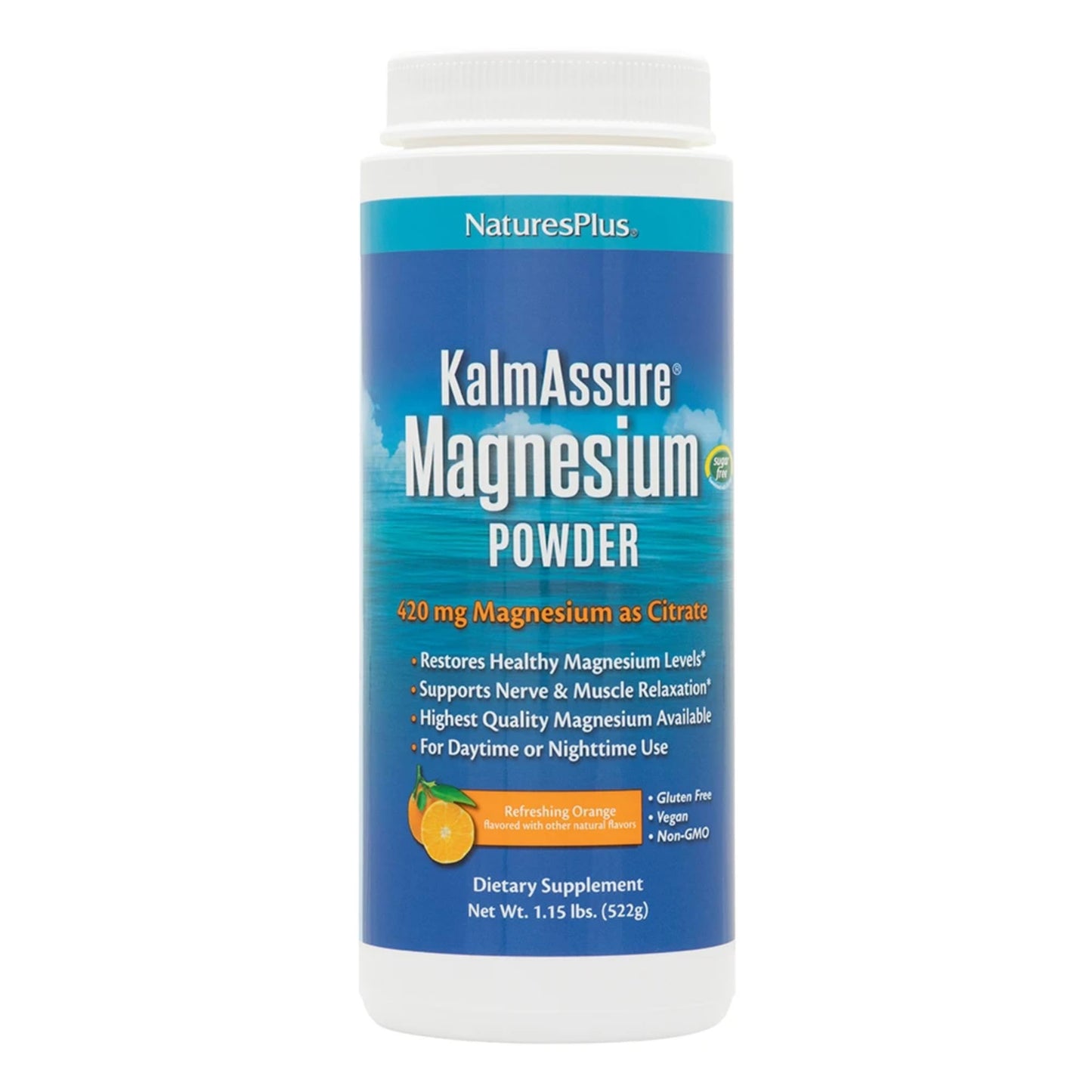 NaturesPlus KalmAssure Magnesium Powder - Orange Flavor | 60 Servings (Non-GMO, Gluten Free, Vegan)