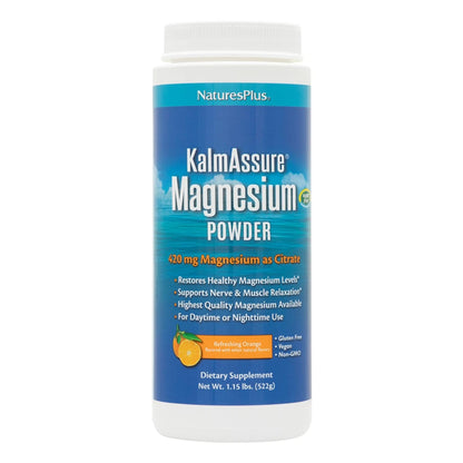 NaturesPlus KalmAssure Magnesium Powder - Orange Flavor | 60 Servings (Non-GMO, Gluten Free, Vegan)