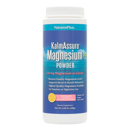 NaturesPlus KalmAssure Magnesium Powder - 0.9 lb - Pink Lemonade Flavor - Supports Nerve and Muscle Relaxation - Non-GMO, Gluten Free, Vegan - 60 Servings