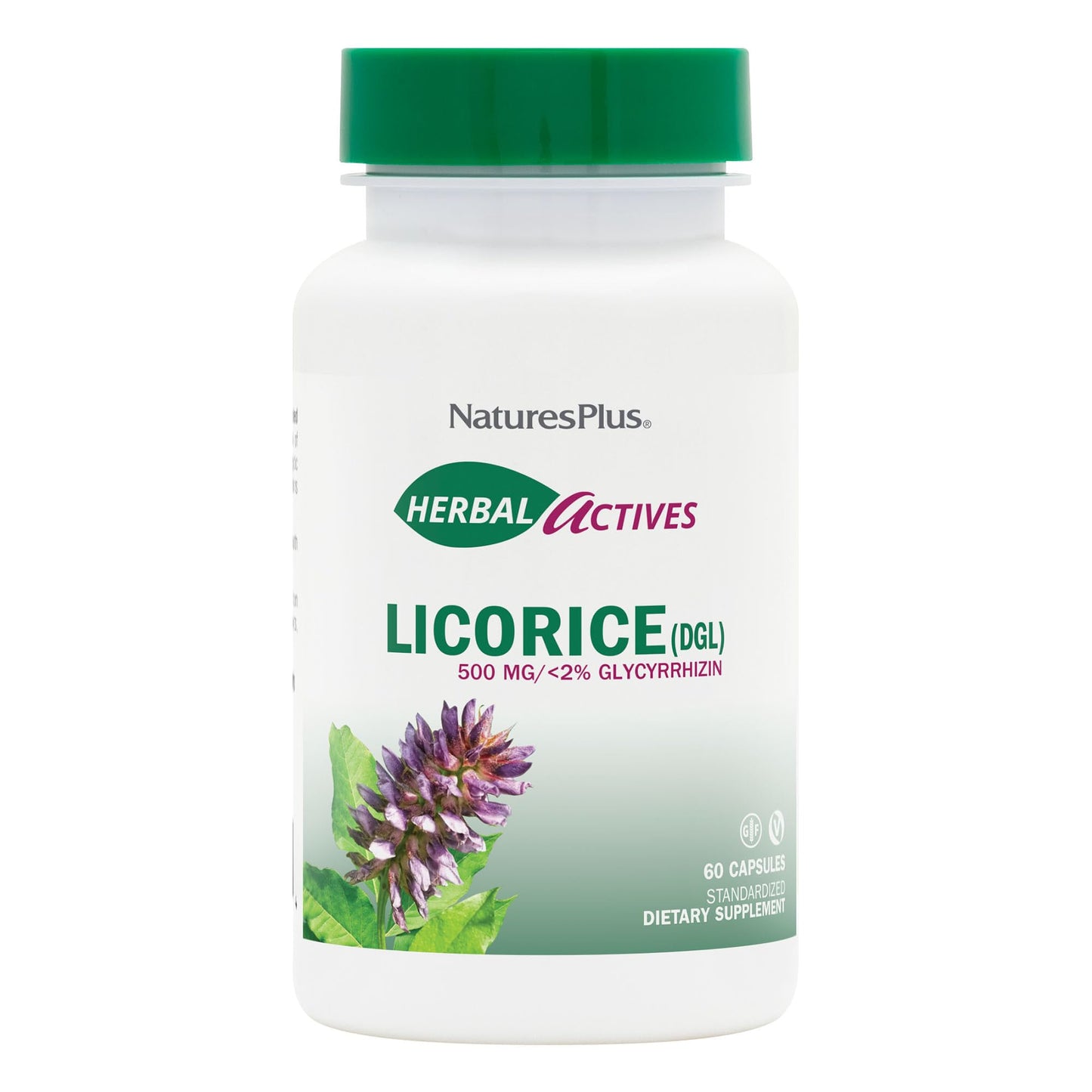 NaturesPlus Herbal Actives Licorice (DGL) 500 mg — 60 Veg Capsules (Pack of 4) | Supports Digestion