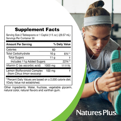 NaturesPlus Liquid Vitamin C 1000 mg - 30 oz | Lemon Bioflavonoids | Vegetarian, Gluten Free | 30 Servings