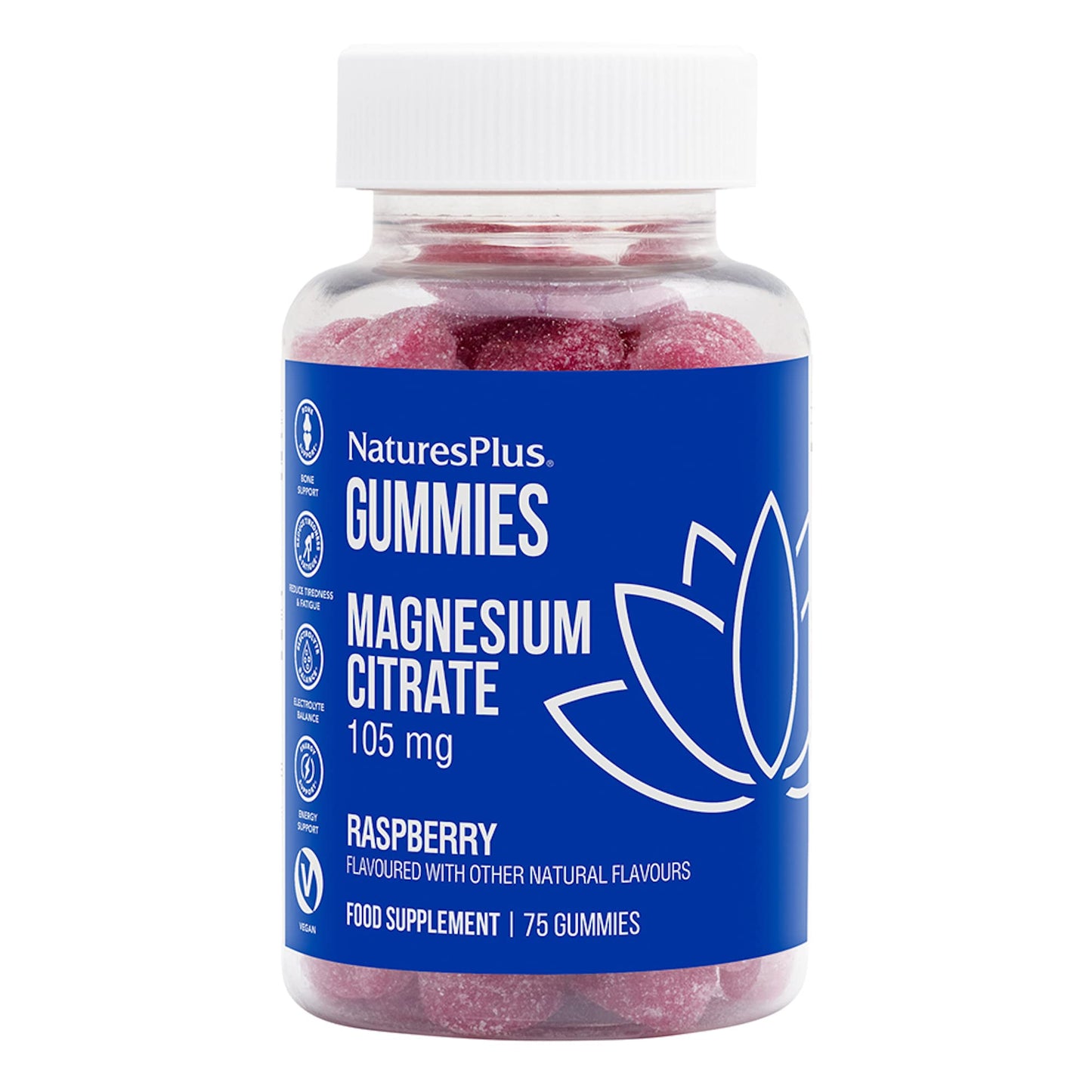 NaturesPlus Magnesium Citrate Gummies Raspberry - 75 Gummies | Calm Mind & Body, Bone Support