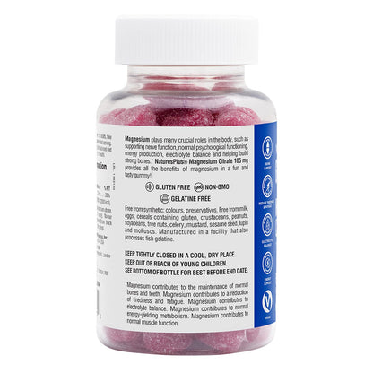 NaturesPlus Magnesium Citrate Gummies Raspberry - 75 Gummies | Calm Mind & Body, Bone Support