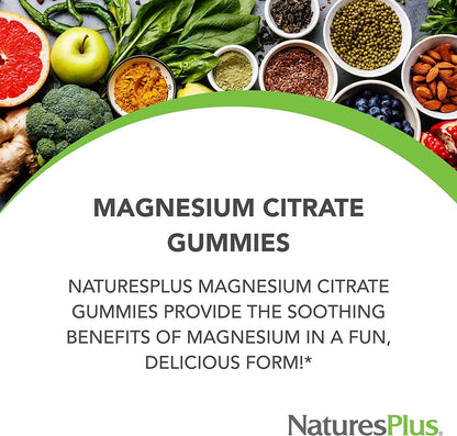 NaturesPlus Magnesium Citrate Gummies Raspberry - 75 Gummies | Calm Mind & Body, Bone Support