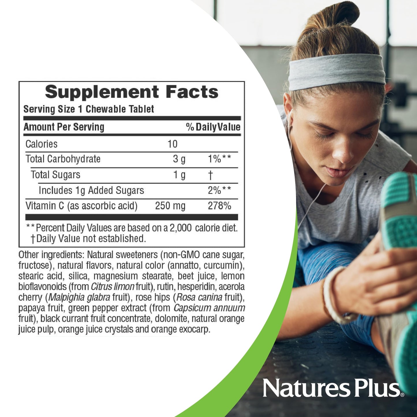 NaturesPlus Orange Juice C 250 mg Chewable – 90 Vegetarian Tablets | High Potency Immune Support