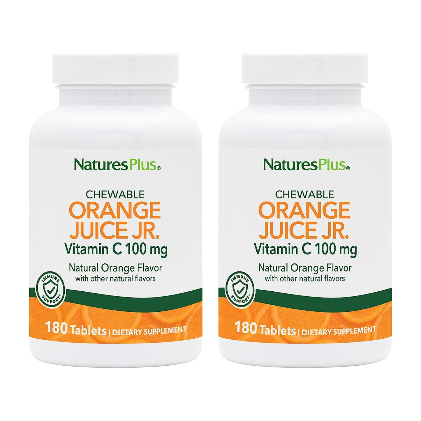 NaturesPlus Orange Juice Jr. Vitamin C Chewables – 100 mg, Pack of 2, Gluten Free, Vegetarian | 360 Servings