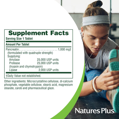 Natures Plus Pancreatin 1000 mg | 60 Tablets - Gluten-Free Digestive Enzyme