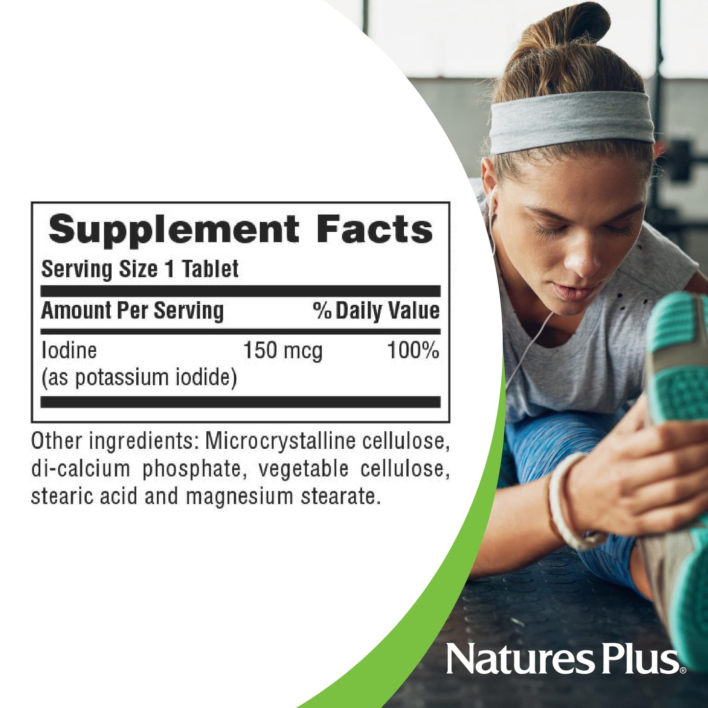 NaturesPlus Potassium Iodide 150 mcg - 100 Vegan Tablets | Thyroid & Respiratory Support