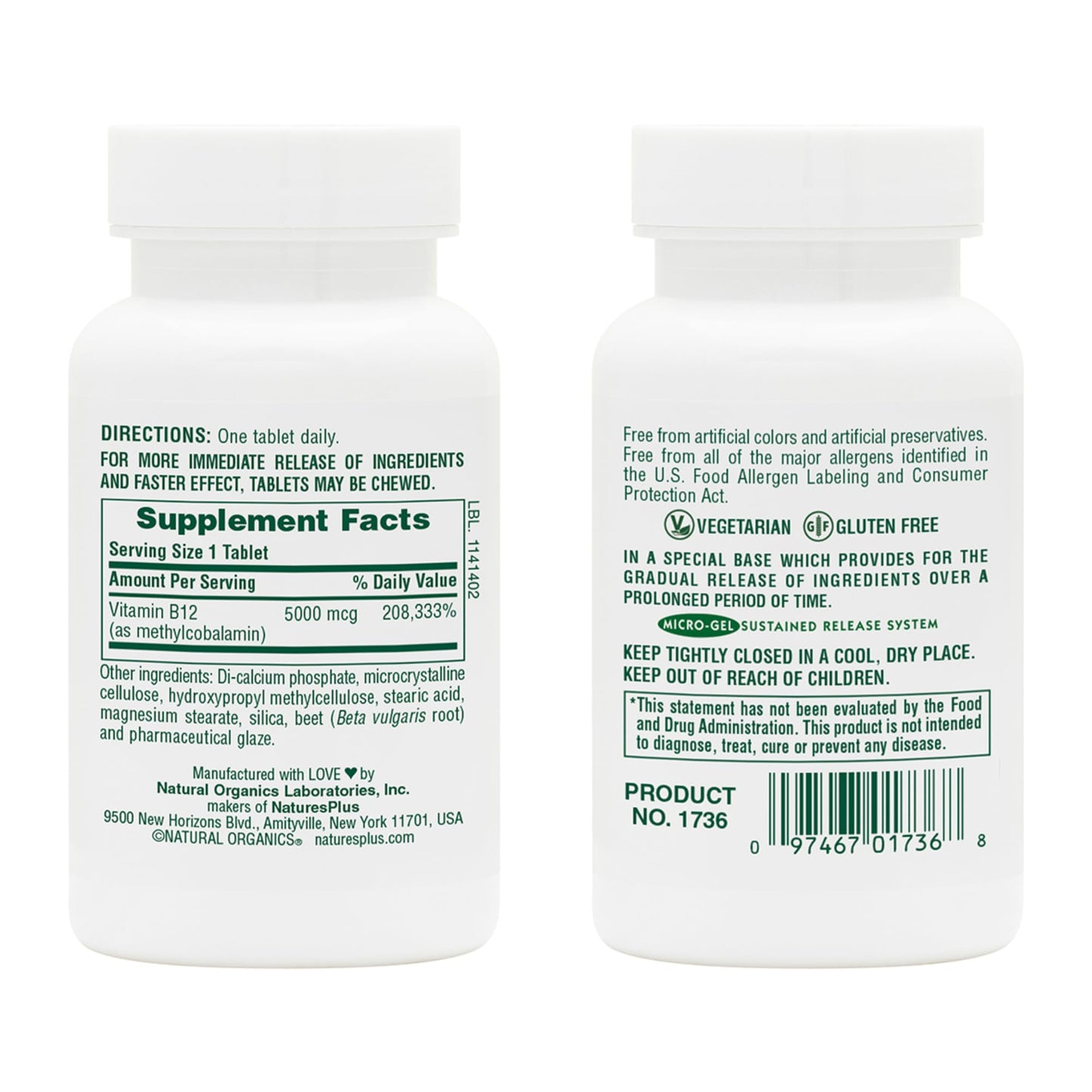 NaturesPlus Shot-O-B12 5000 mcg – 60 Servings, Vegetarian & Gluten Free | Energy & Mood Support