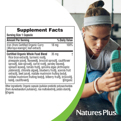 NaturesPlus Source of Life Garden Organic Iron 18 mg – 30 Vegan Capsules