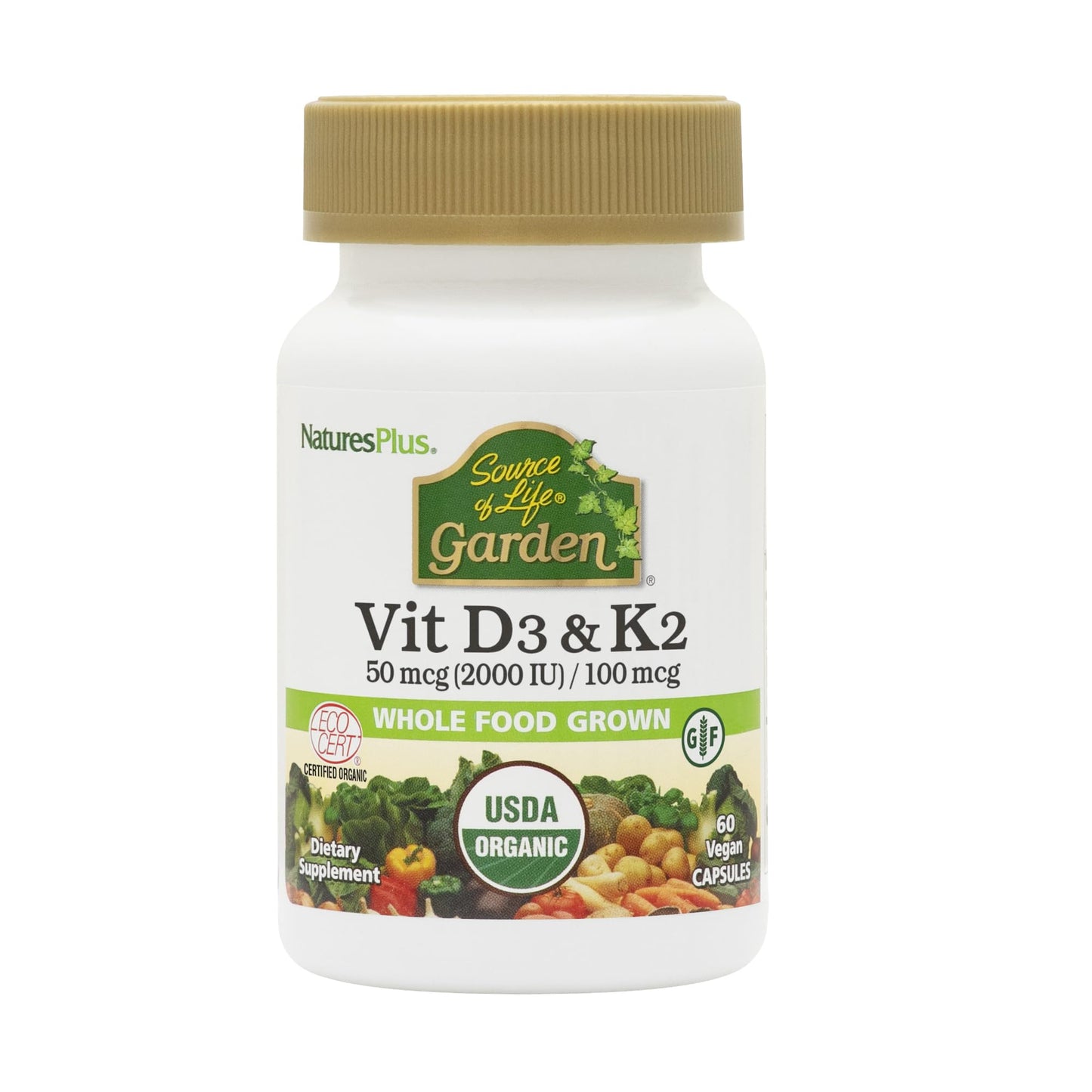 NaturesPlus Source of Life Garden Vitamin D3 & K2 – 60 Vegan Capsules | Bone, Immune & Mood Support | Gluten Free