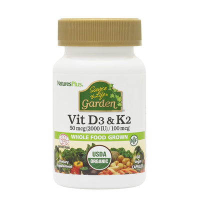 NaturesPlus Source of Life Garden Vitamin D3 & K2 – 60 Vegan Capsules | Bone, Immune & Mood Support | Gluten Free