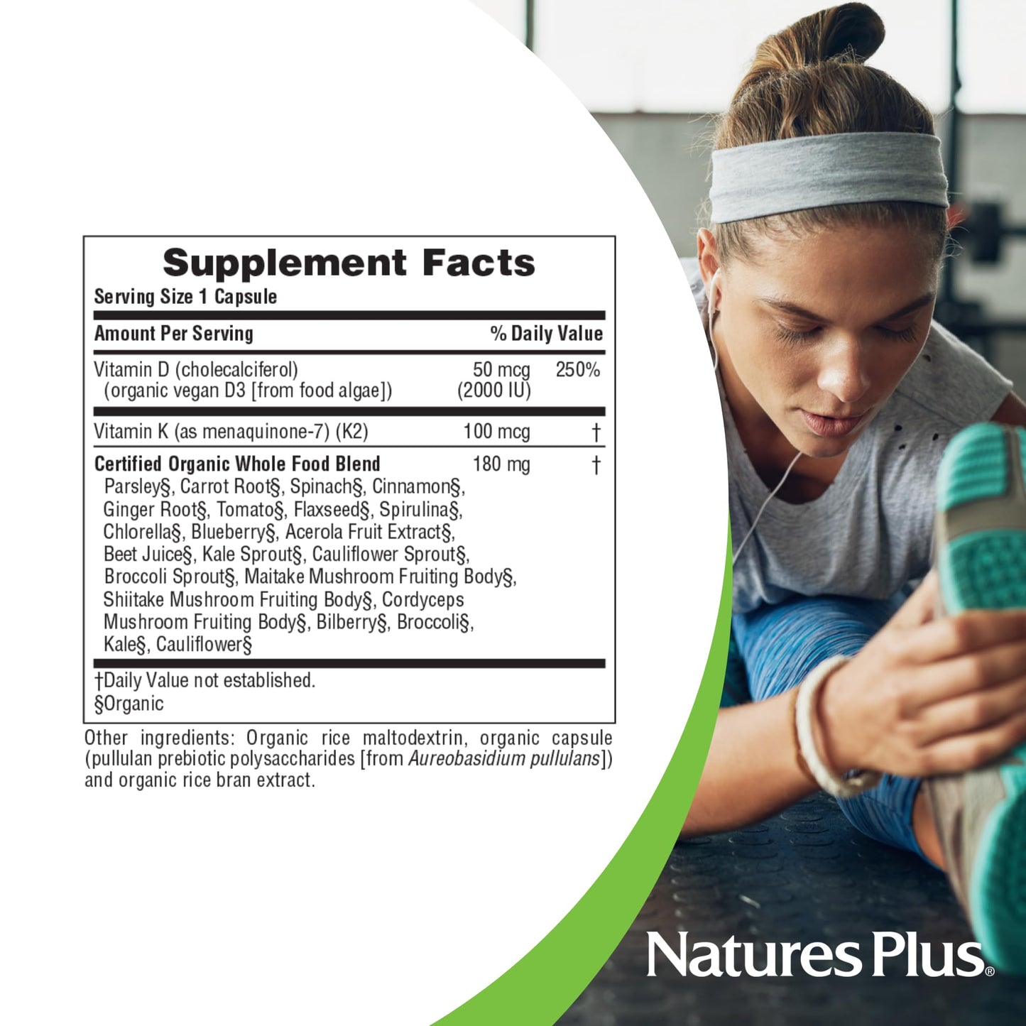 NaturesPlus Source of Life Garden Vitamin D3 & K2 – 60 Vegan Capsules | Bone, Immune & Mood Support | Gluten Free
