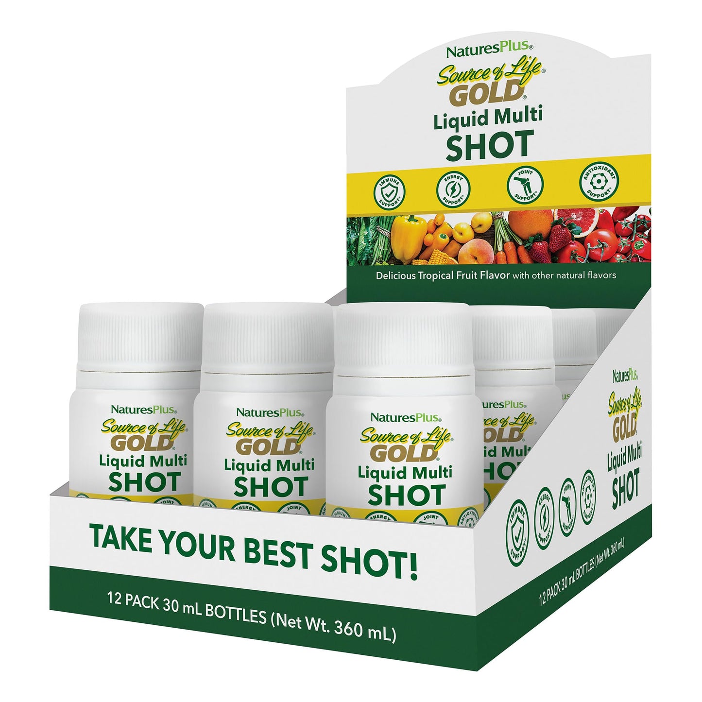 NaturesPlus Source of Life Gold Liquid ONE SHOT – 1 oz, Case of 12, Tropical Fruit