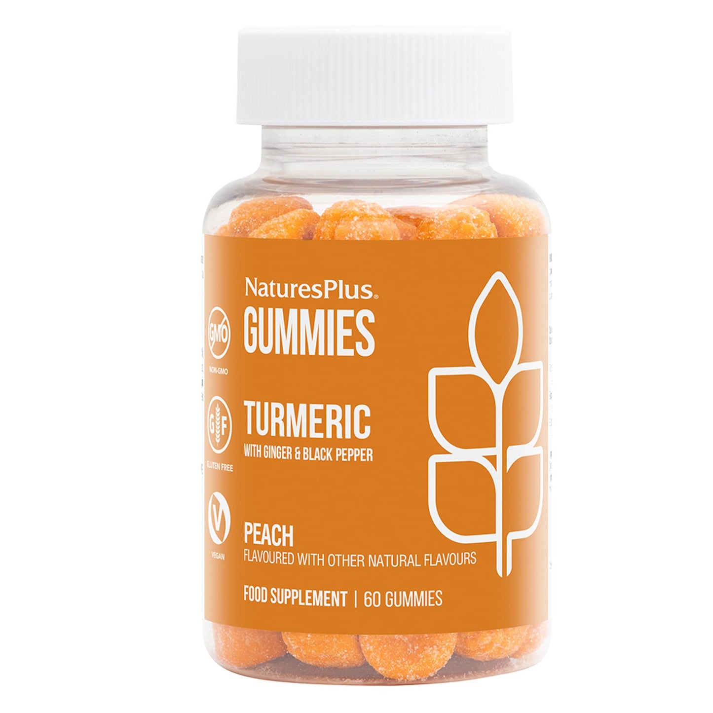 NaturesPlus Turmeric Curcumin Gummies – Peach (60 Gummies) | Joint, Digestive & Cardiovascular Support | Vegan, Gluten Free, Non-GMO | 30 Servings