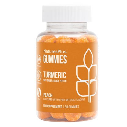 NaturesPlus Turmeric Curcumin Gummies – Peach (60 Gummies) | Joint, Digestive & Cardiovascular Support | Vegan, Gluten Free, Non-GMO | 30 Servings