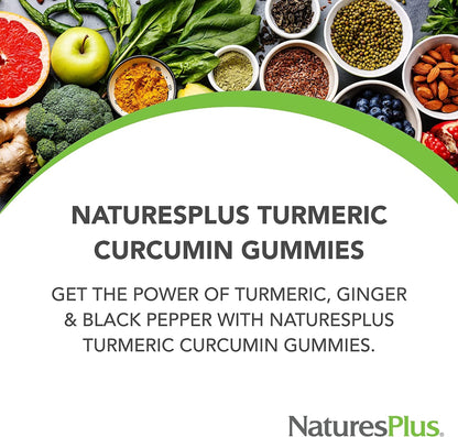 NaturesPlus Turmeric Curcumin Gummies – Peach (60 Gummies) | Joint, Digestive & Cardiovascular Support | Vegan, Gluten Free, Non-GMO | 30 Servings