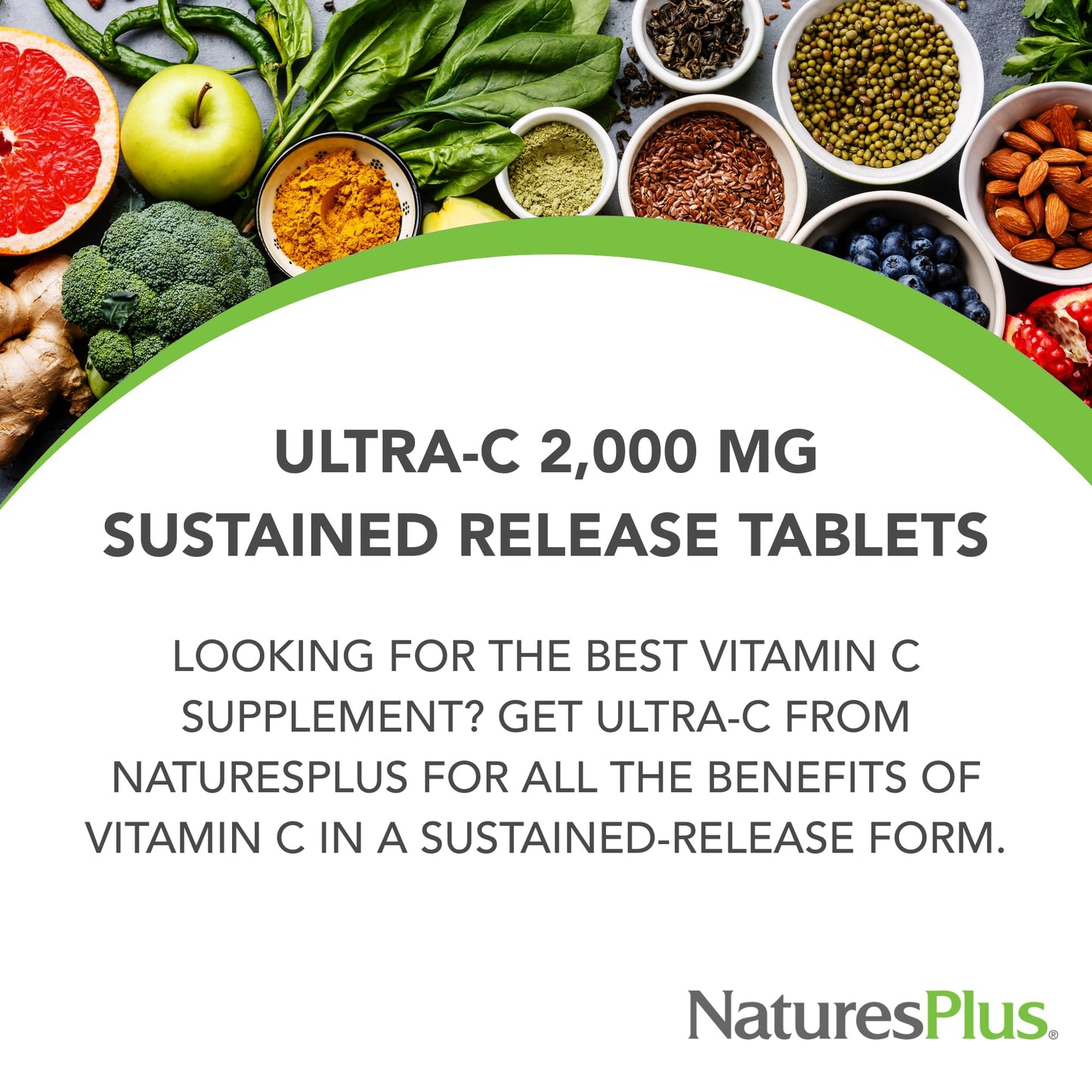 NaturesPlus Ultra-C 2000 mg Vitamin C with Rose Hips | 60 Tablets - Immune Support, Vegetarian, Gluten Free