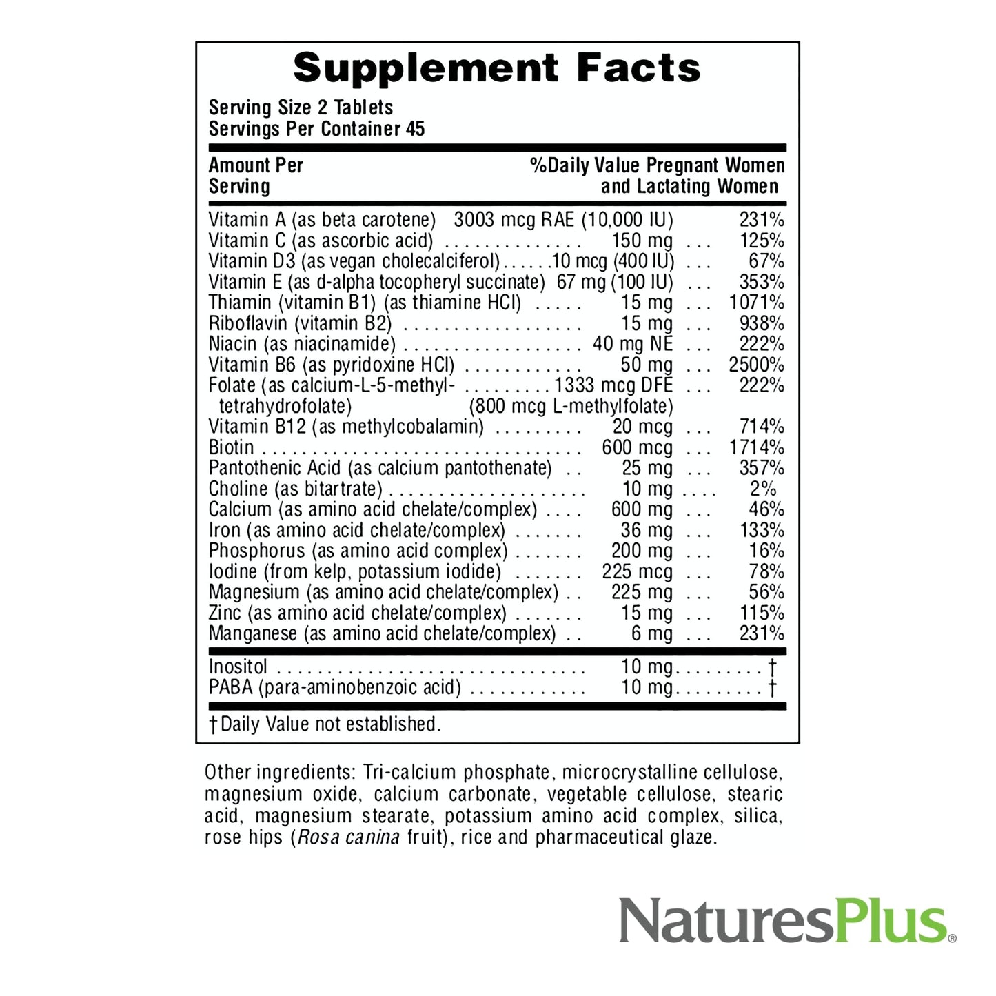 NaturesPlus Ultra Prenatal Multivitamin - 800 mcg Folate | 90 Vegetarian Tablets | Gluten-Free