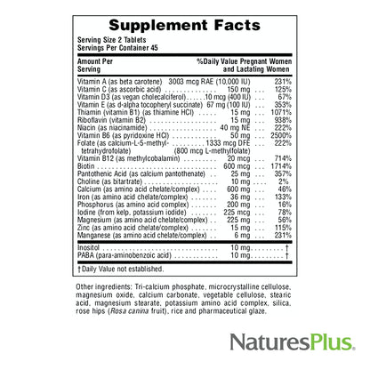 NaturesPlus Ultra Prenatal Multivitamin - 800 mcg Folate | 90 Vegetarian Tablets | Gluten-Free