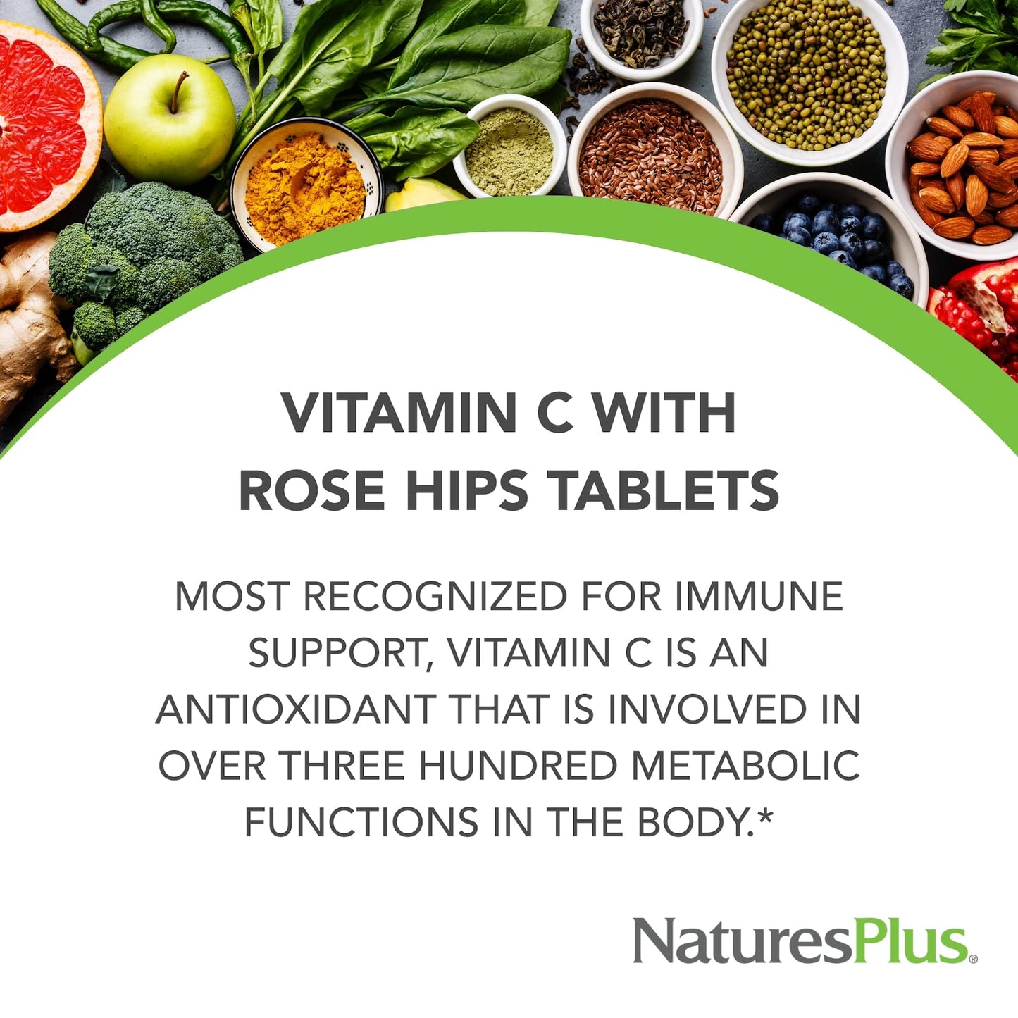 NaturesPlus Sustained Release Vitamin C 1000 mg – 60 Tablets (Rose Hips) – Vegetarian & Gluten Free | 60 Servings