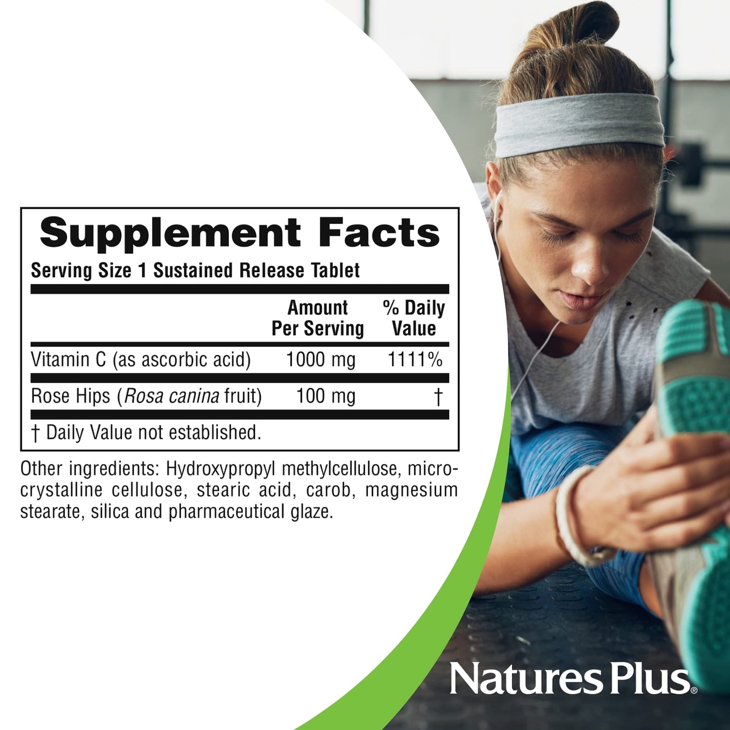NaturesPlus Sustained Release Vitamin C 1000 mg – 60 Tablets (Rose Hips) – Vegetarian & Gluten Free | 60 Servings