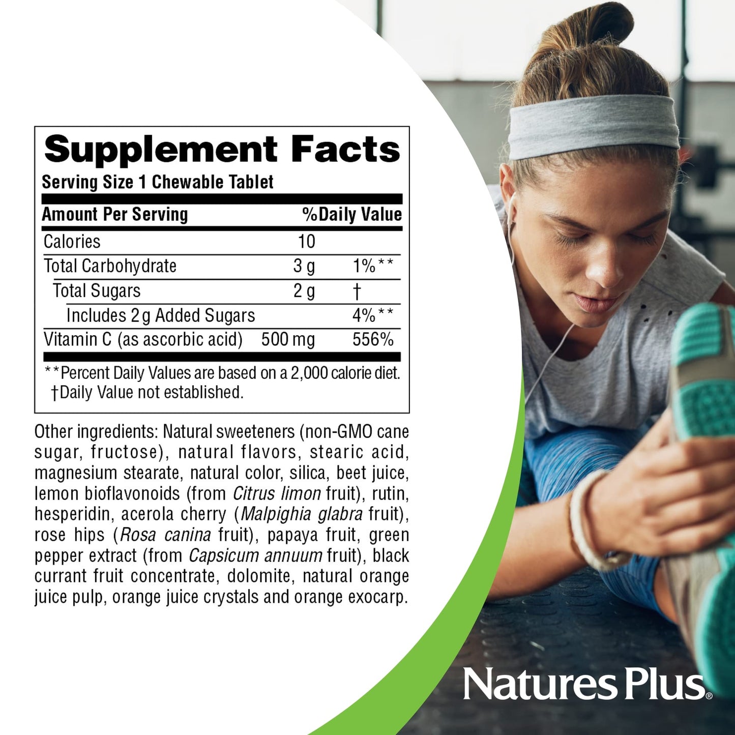 NaturesPlus Vitamin C 500 mg Chewable (180 Tablets) | Immune Support