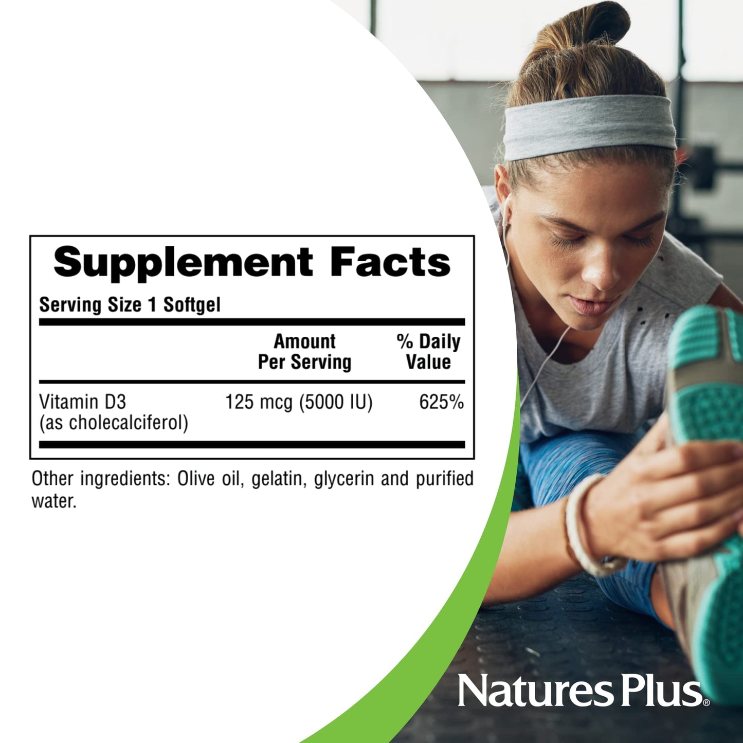 NaturesPlus Vitamin D3 5000 IU (Cholecalciferol) – 60 Softgels | Bone & Immune Support | Gluten-Free